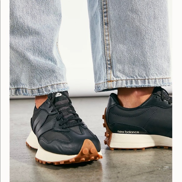 new balance 327 v1 leather black white women's shoe